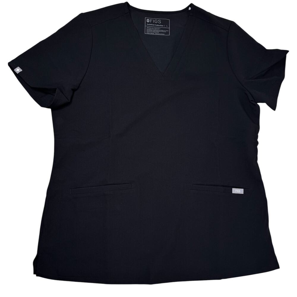 FIGS Women's Casma Three Pocket Scrub Top, Black, L
